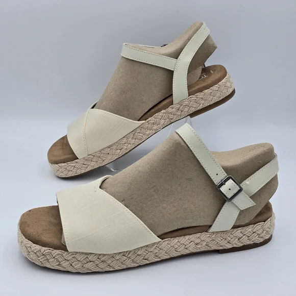 NWT TOMS Abby Flatform Espadrille Sandals, Leather Natural Woven , Women's 11 - Picture 5 of 16